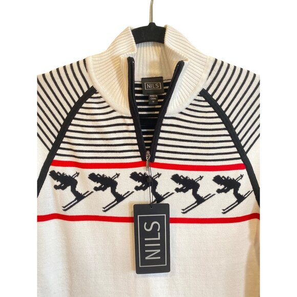 NWT NILS Womens Skier Sweater Medium White Black 1/24Zip Mock Neck MSRP$175 - Picture 8 of 11